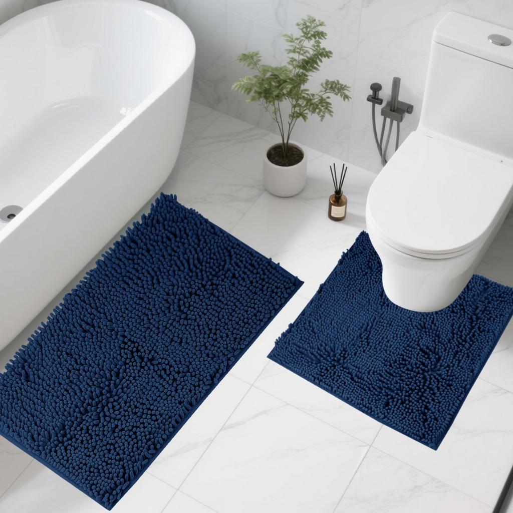 1/2Piece Loop Bath Mats for Bathroom Non Slip Chenille Bath Mat Set Rugs with Water Absorbent Pedestal Bathmat Shower Toilet Mat