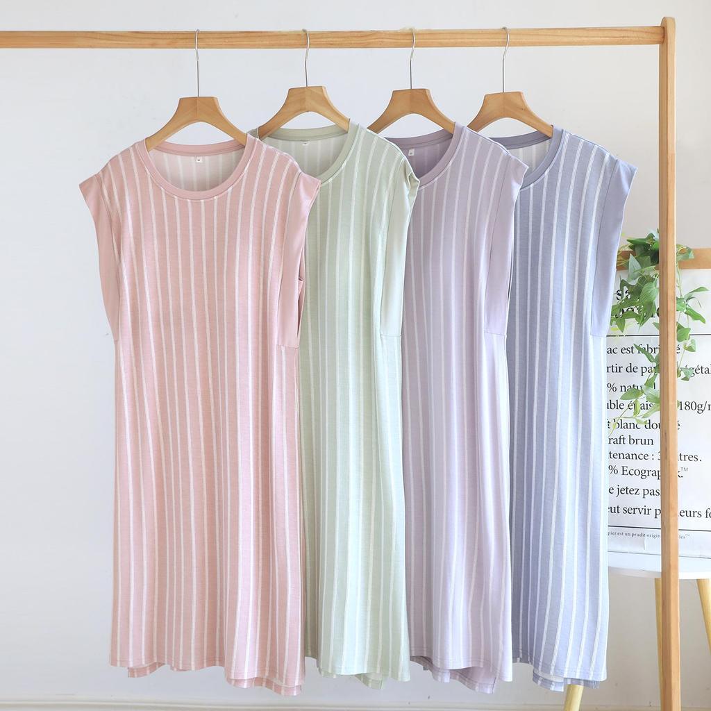 Damen ärmelloses Sommer-Nachthemd aus Modal mit integriertem BH, Große Größen, Lockerer Schnitt, Einteiliges Pyjama-Kleid