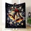 Golden Bells, Snowflakes, Holly, and a Festive Red Bow On a Dark Backdrop. for All Seasons Blanket Lunch Break Throw Gift