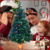 24 Inch Green Pre-lit Mini Fiber Optic Tabletop Artificial Christmas Tree with LED Lights Gold Base Xmas Table Top Tree
