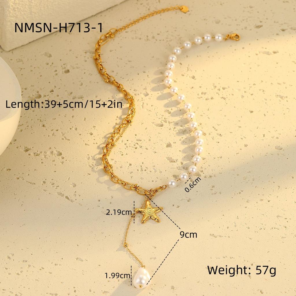 GEMCHIC Women's Baroque Pearl Stainless Steel Necklace Fashion Geometric Design