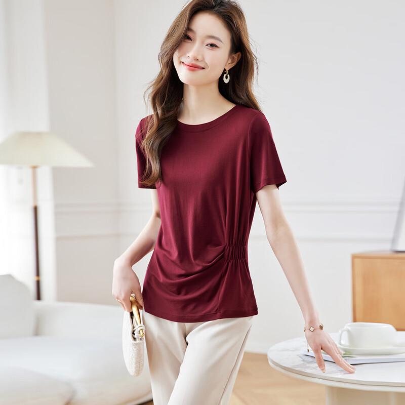 

Srcr Women s Twisted Silk Waist-Cinching Short-Sleeve Top