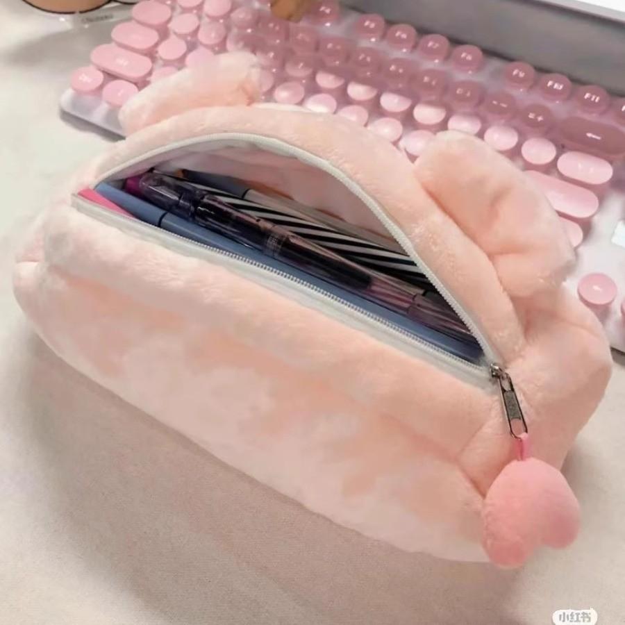 Japanese Inspired Plush Pig Pencil Case With Large Storage For Girls And Students