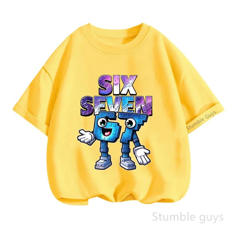 Faded Graffiti Style Six Seven Letter Above Blocky 67 Character Graphic Red Tee Fashion Kids Casual Gaming Clothes