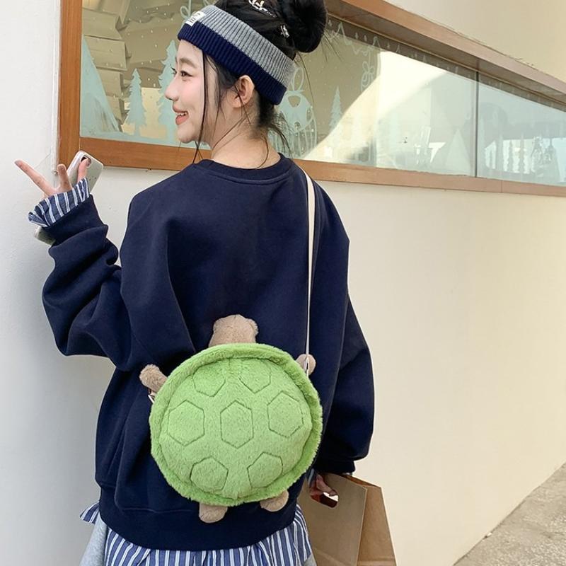 Cute Little Turtle Plush Backpack Kawaii Stuffed Doll Plushie Cartoon Toy Single Shoulder Bag Crossbody Backpack Creative Gift