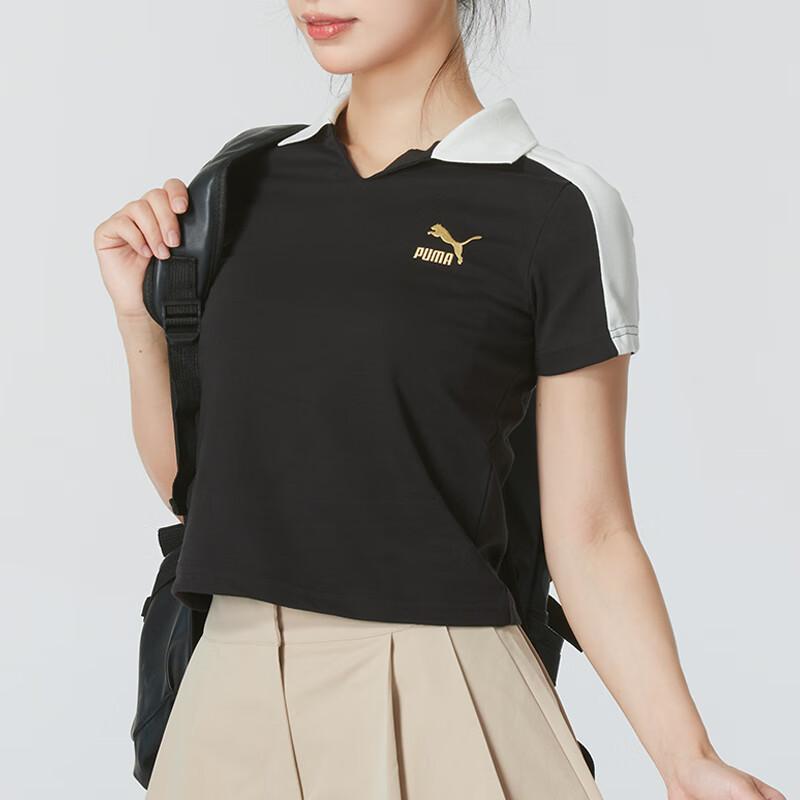 Puma Polo Shirt Short Sleeve Casual Breathable Sports Women Tops Black 629235-01