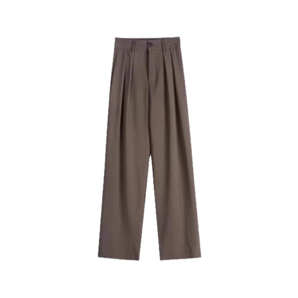 Pantaloni Eleganti da Donna a Vita Alta Drappeggiati Gamba Larga Stretta Gamba Dritta Lunghezza Pavimento Pantaloni Casual