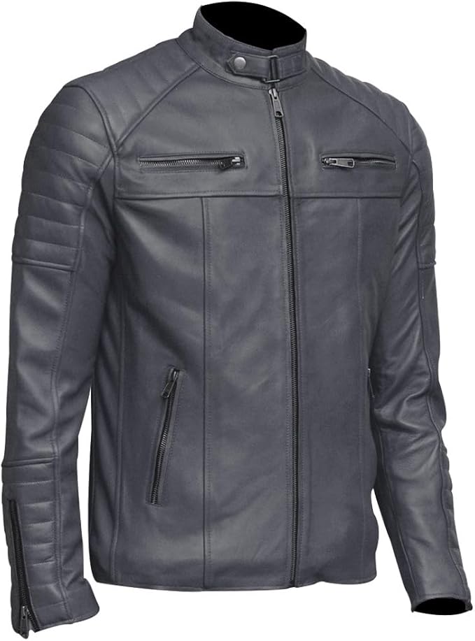 Handmade Lambskin Soft Real Men Jacket Gray Stylish Genuine Lambskin Leather