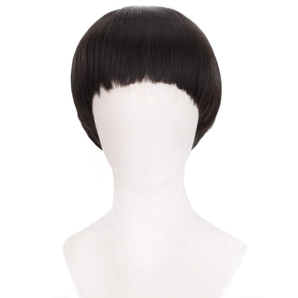 FREE BEAUTY Short Black Cosplay Wig 1960s Synthetic Bowl Cut Mushroom Hair Anime Wig for Everyday Christmas Costume - Men's Use, Halloween,