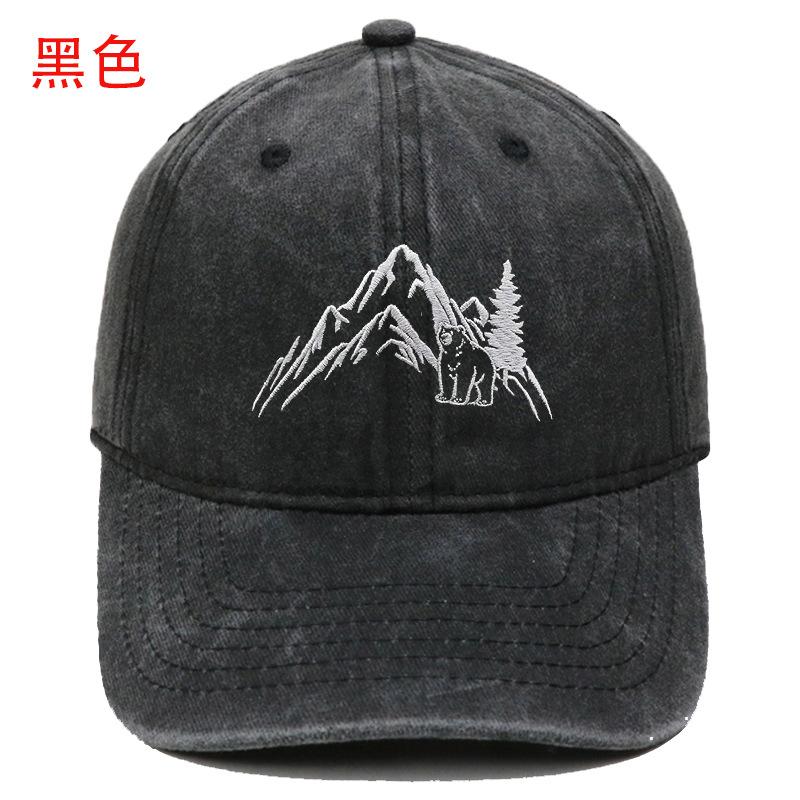 Berg Gipfel Bär Stickerei Gewaschen Retro Weiches Oberteil Baseballkappe Herren und Damen Lässig Outdoor Abenteuer Sonnenschutz Kappe