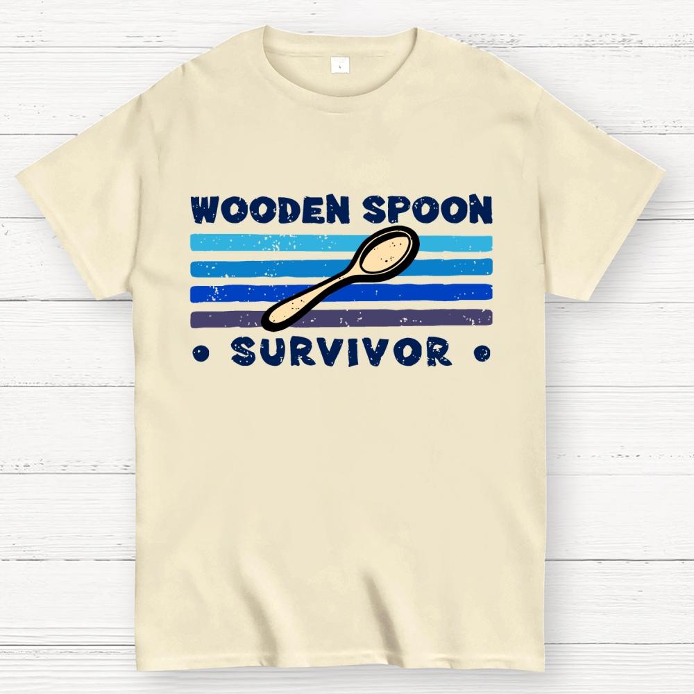 Personalized Wooden Spoon Survivor Unisex 100% Cotton Summer Casual Cool Loose T-Shirt