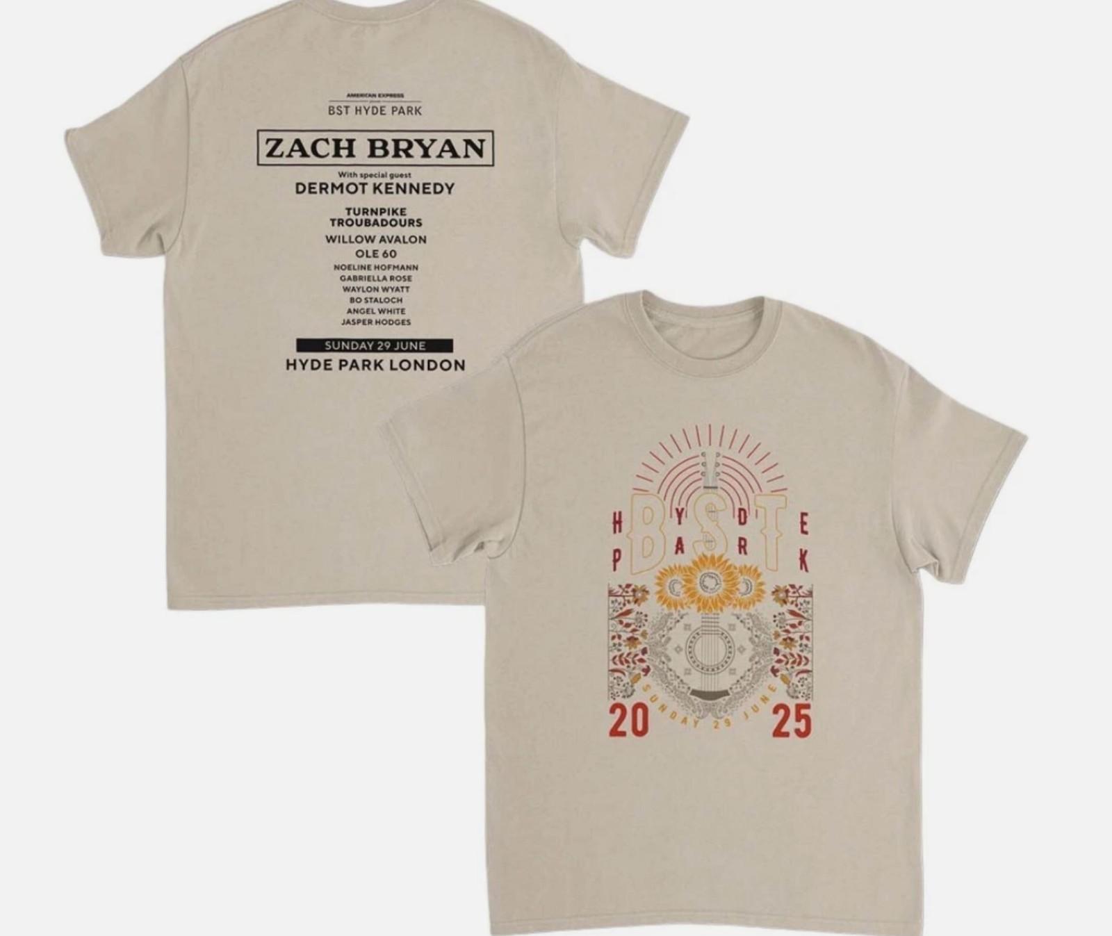 

BST Гайд-парк Зак Брайан Воскресенье 29 июня Мероприятие Двусторонний Унисекс (песок) Футболка 2XL