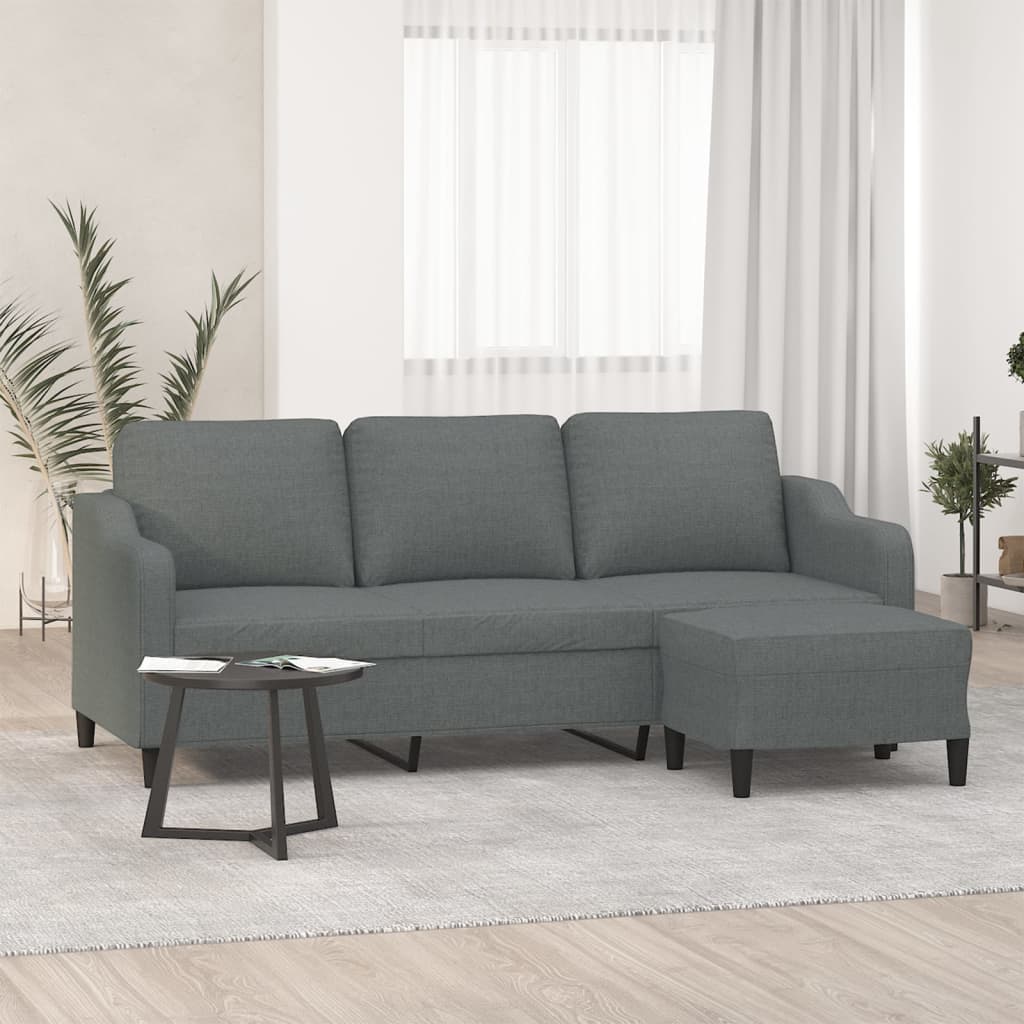 Vidaxl 3-Seater Sofa with Footstool, Dark Grey, 180 Cm, Fabric