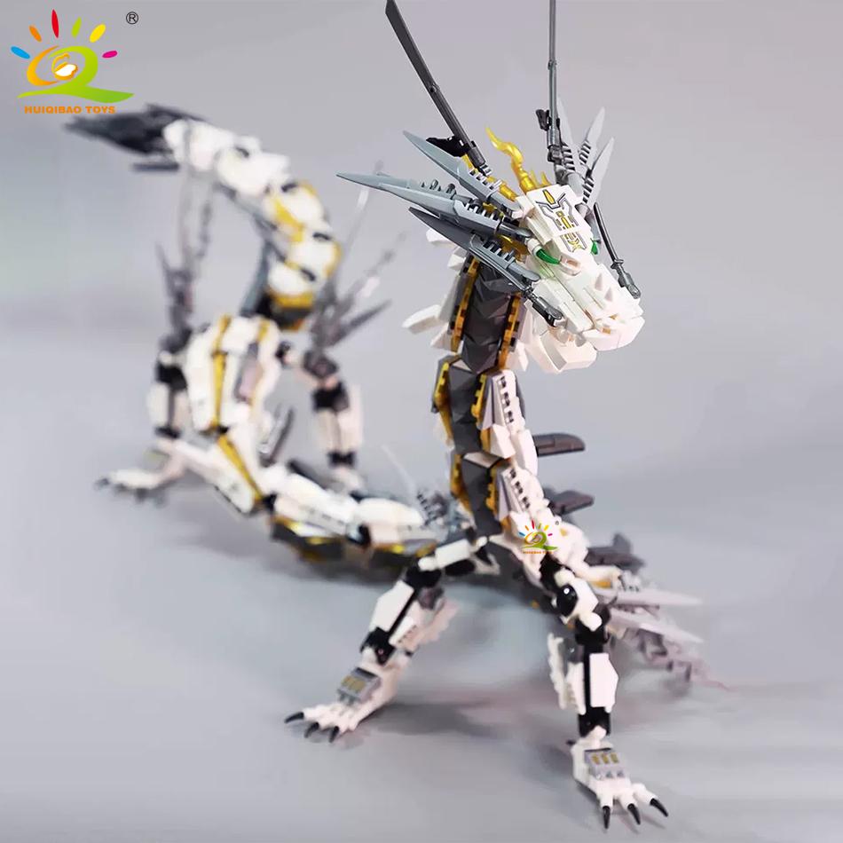 HUIQIBAO 1485PCS Weißer Drache Modell Bausteine Filmreihe Stadtbausteine Pädagogisches Konstruktionsspielzeug für Kinder Freunde