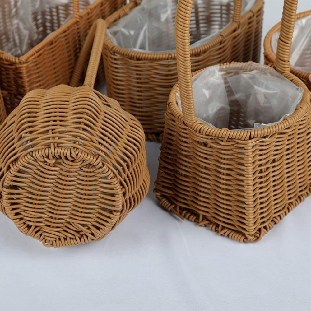 Hand-Woven Flower Arrangement Basket Willow Rattan Picnic Weaving Basket Wedding