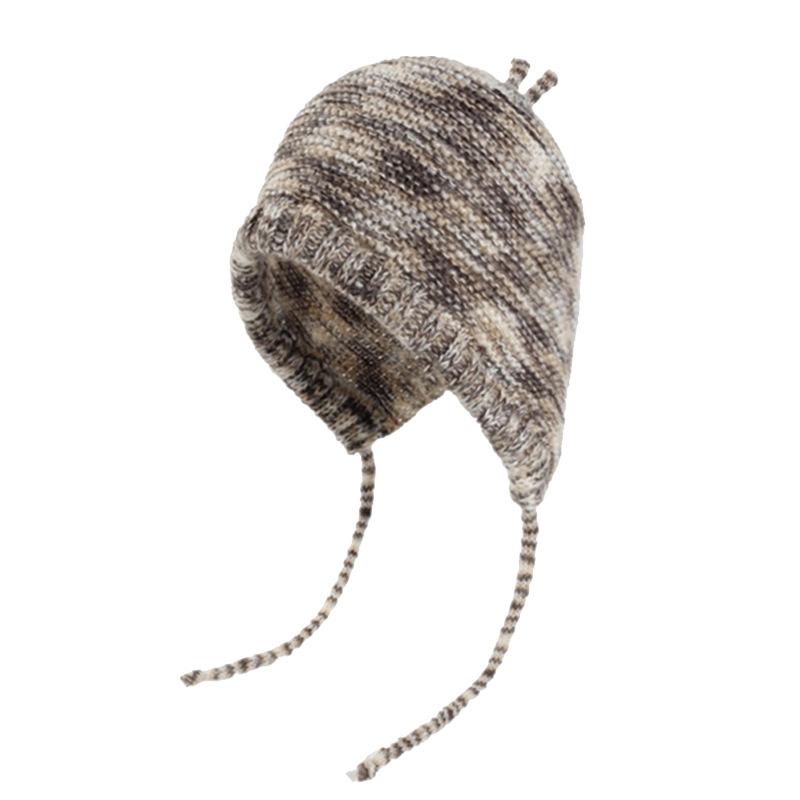 

Rainbow Gradient Wool Hat for Women with Winter Face Small Bag Head Hat National Style Warmth Lei Feng Knit Hat