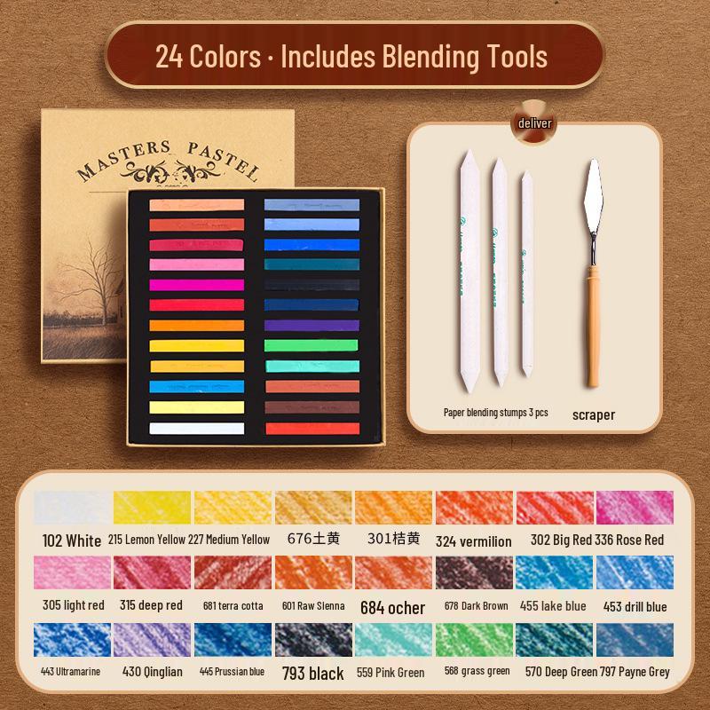 Mali Brand Pastel Chalk Set - 36 Colors Chalk Powder with Brushes for Beginners