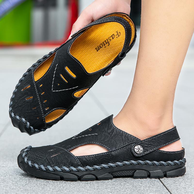 Men Retro Slippers Outdoor Summer Clogs Brown Hiking Sandals Black Beach Shoes Plus Size 46 47