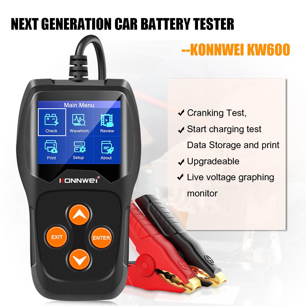 KONNWEI KW600 Car Battery Tester 12V 100 to 2000CCA 12 Volts Battery Tools for the Car Quick Cranking Charging Diagnostic