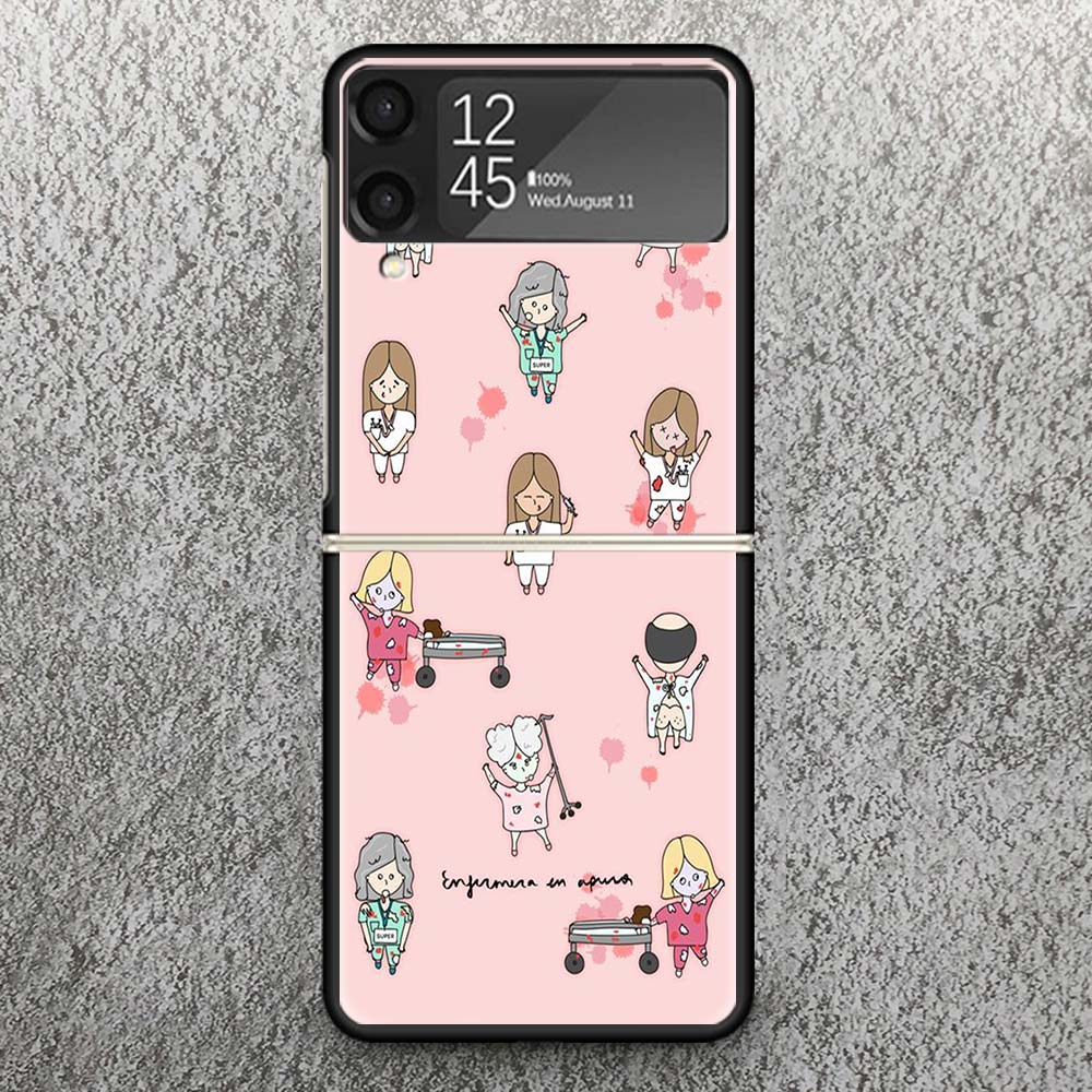 Funny Medicine Nurse Doctor Print Case For Samsung Galaxy Z Flip 3 4 5 6 7 5G Phone Shell Flip7 Flip6 Flip5 Flip4 Flip3 Pattern