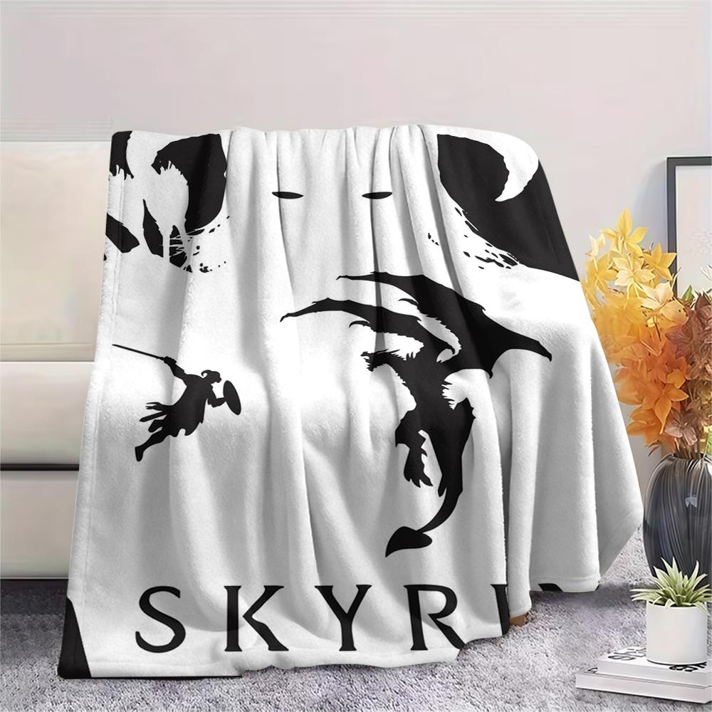 1 szt. Koc Flanelowy z Nadrukiem Skyrim, Wysoka jakość, Wygodny na Wszystkie Pory Roku, Wystrój Domu, Ciepło i Komfort, Idealny na Prezenty Świąteczne167