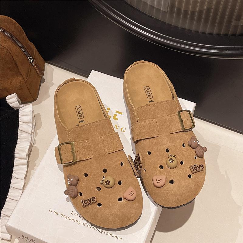 

Тапочки с толстой подошвой и отверстием для пальца, летние новые, в стиле ретро, модные, милые, мультяшные 40 хаки