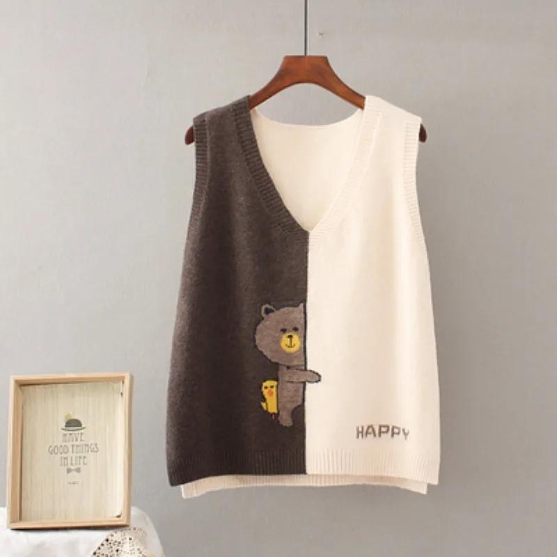 Jesienna kamizelka z dzianiny damski sweter z dekoltem w serek luźna kamizelka bez rękawów kamizelka bez rękawów wewnątrz i na zewnątrz