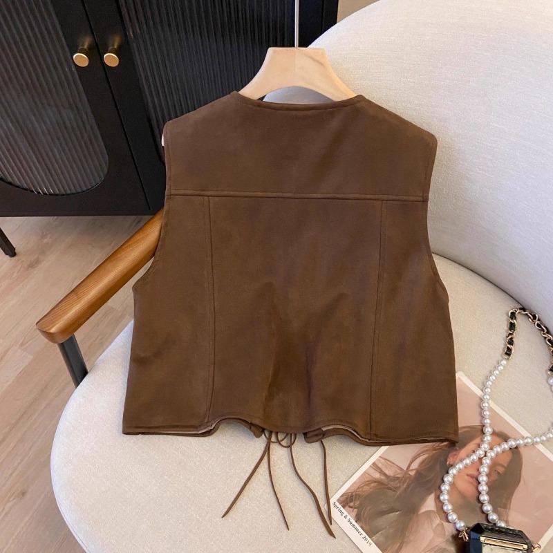 Damska kamizelka z brązowego zamszu w stylu etnicznym