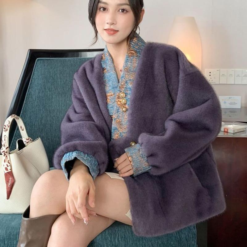 Autumn and winter new Chinese imitation mink fur coat women's short lamb wool fur integrated