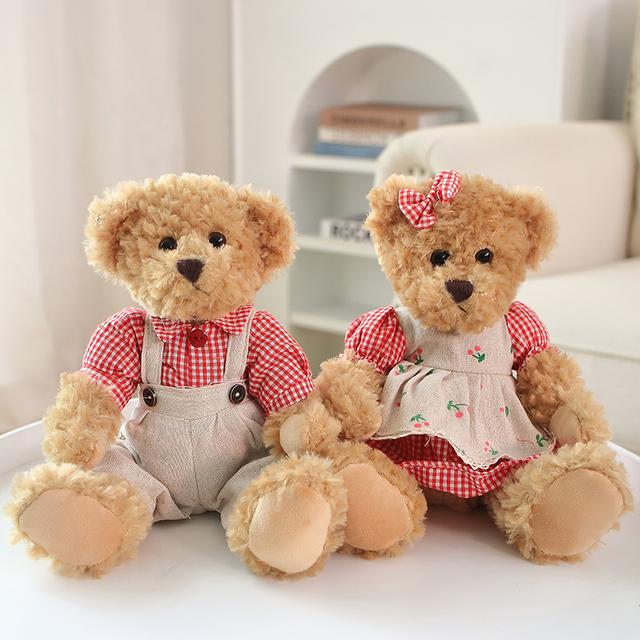 A Pair 26cm Cute Couple Teddy Bear with Cloth Plush Toys Stuffed Dolls Toy Kids Baby Girls Children Girl Birthday Christmas Gift
