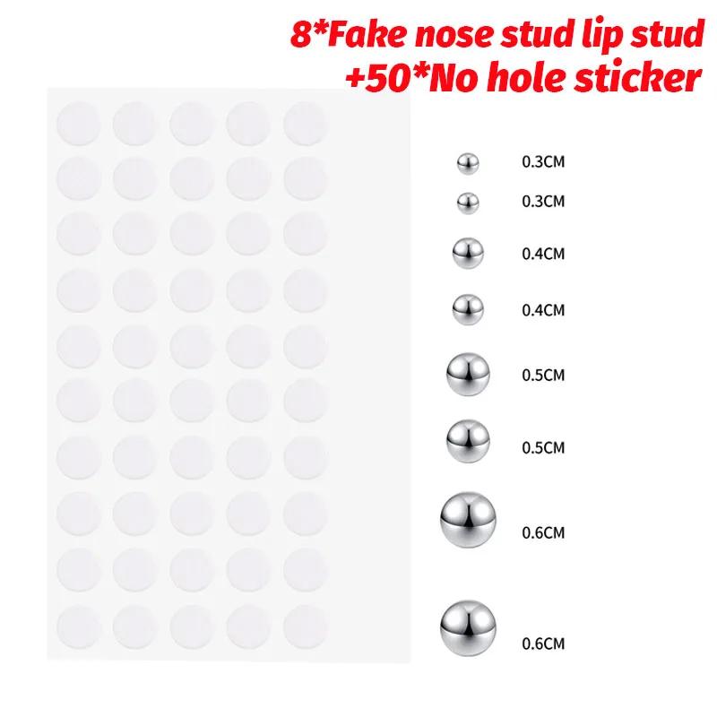 Fake Piercing Stud Set Fake Nose Ring Stud with Sticker Pack Fake Eyebrow Lips Piercing Non Piercied Earring Stud Body Jewelry