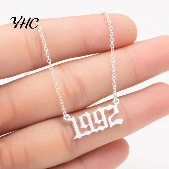1980-2019 Birth Year Number Charm Pendant Stainless Steel Chain Necklace Jewelry