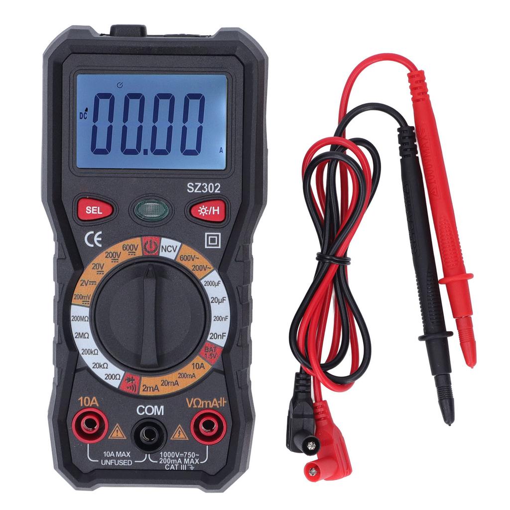 Digital Multimeter Hintergrundbeleuchtung Hohe Genauigkeit Automatisch LED-Anzeige DC AC Voltmeter mit Taschenlampe Schwarz