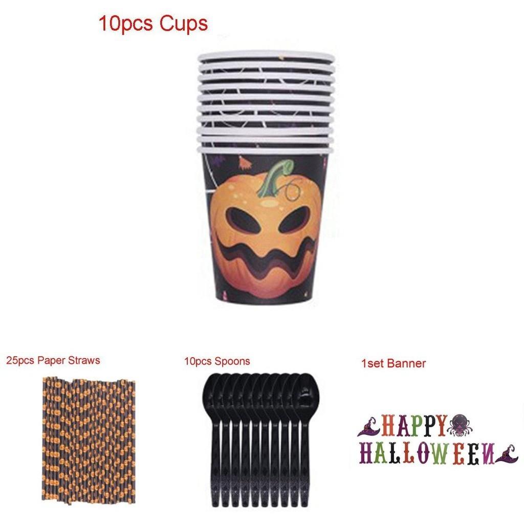 Halloween Party Dekorationszubehör einschließlich Kürbis-Tischdecke und Strohhalme**