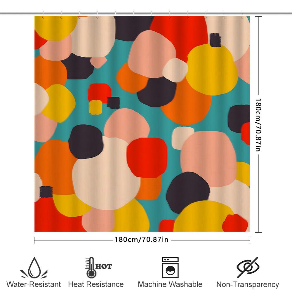 Modern Colorful Bathroom Shower Curtain Abstract Round Design In Red, Yellow, Blue Black For Home Decor