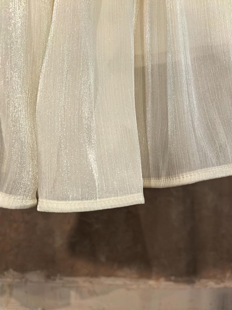 Champagne High Waist Seamless A-Line Gauze Skirt for Women - Versatile Mid-Length for Spring, Summer, and Autumn.
