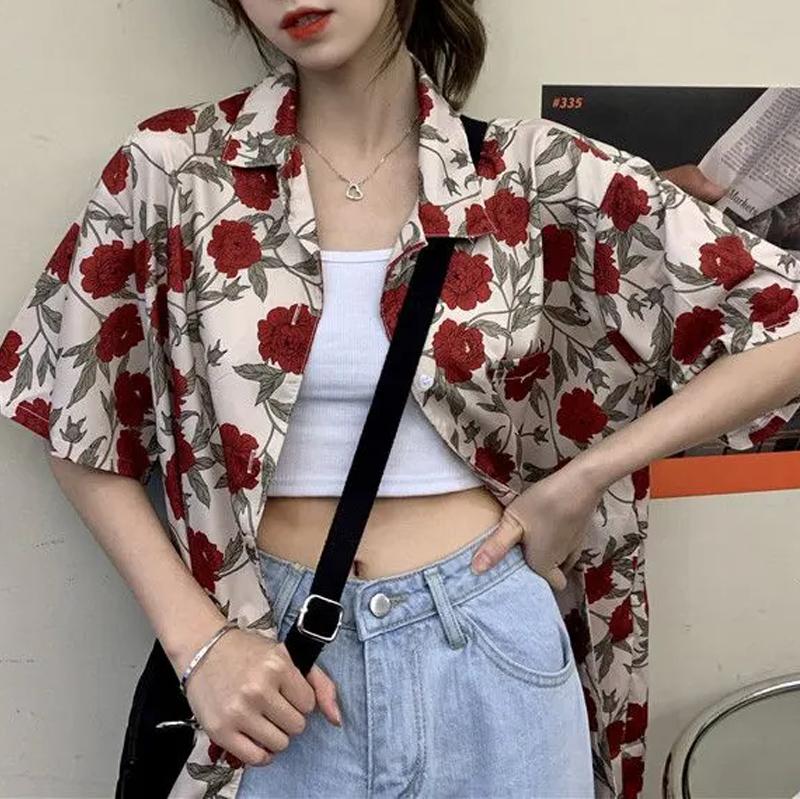 Women Casual Plus Size Printed Loose Button Tunic Shirt Blouse Tops