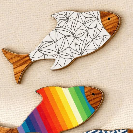 3Pcs/Set Wooden Fish Coastal Wall Art, Rustic Handcrafted Fish Wall Decor, Nautical Fish Wall Sculpture for Living Room, Beach Lake House