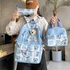 School Bag, New Large-capacity School Bag for Primary and Secondary School Students, Female Cute Bear Backpack, Lunch Box, Three-piece