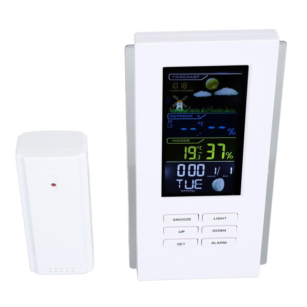 Wireless Weather Forecast Station Indoor Outdoor Thermometer Hygrometer Color Display Digital Temperature Humidity Monitor Alarm Clock Backlight