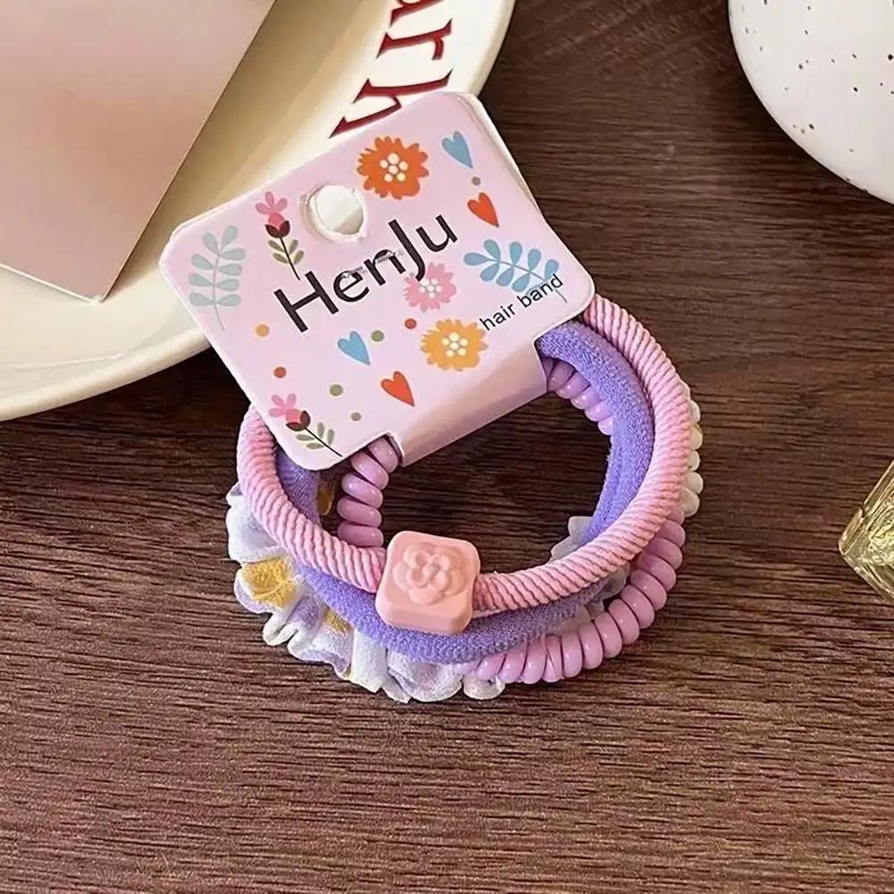 4pcs Candy Color Telephone Scrunchies for Women Highly Elastic Hair Ties Ponytail Holder Rubber Bands Teen Girls Summer Headwear