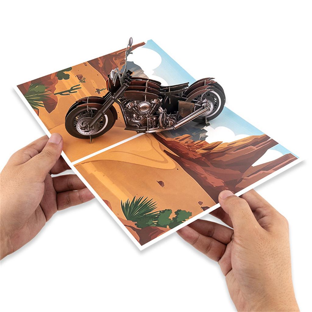 3D Motorcycle Birthday Greeting Card with Envelope for Fathers Day Celebration Artistic Cruise Bike Design Card