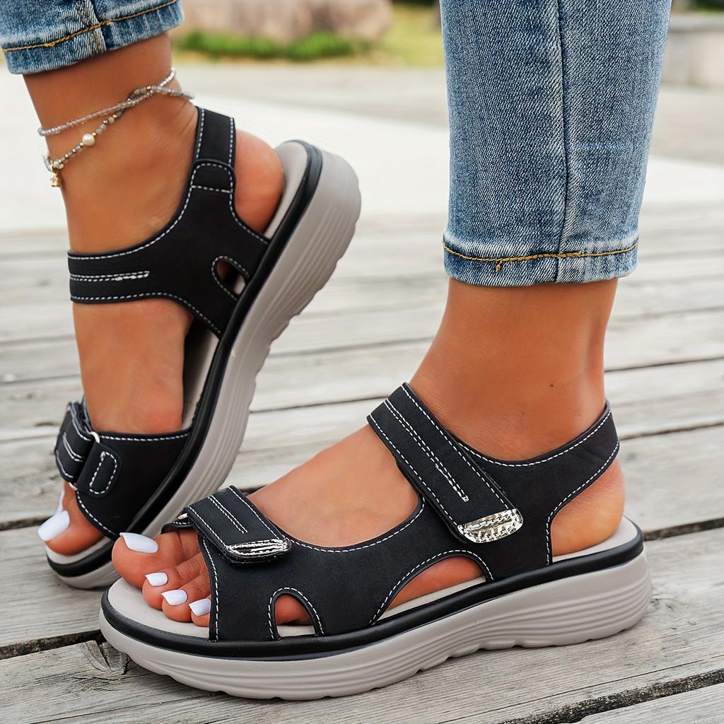 [Elegant Sandals] Comfortable Women's Sandals | Adjustable Hook-and-Loop Ankle Strap, Breathable PU Cover Upper & Cushioned Insole, Wedge Heel