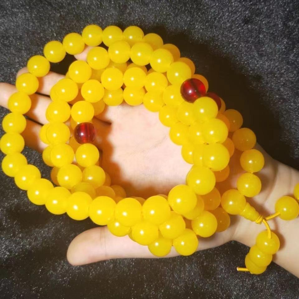 Ethnic Style Amber-Look Buddhist Beads Bracelet - Unisex Chicken Fat Yellow Strand