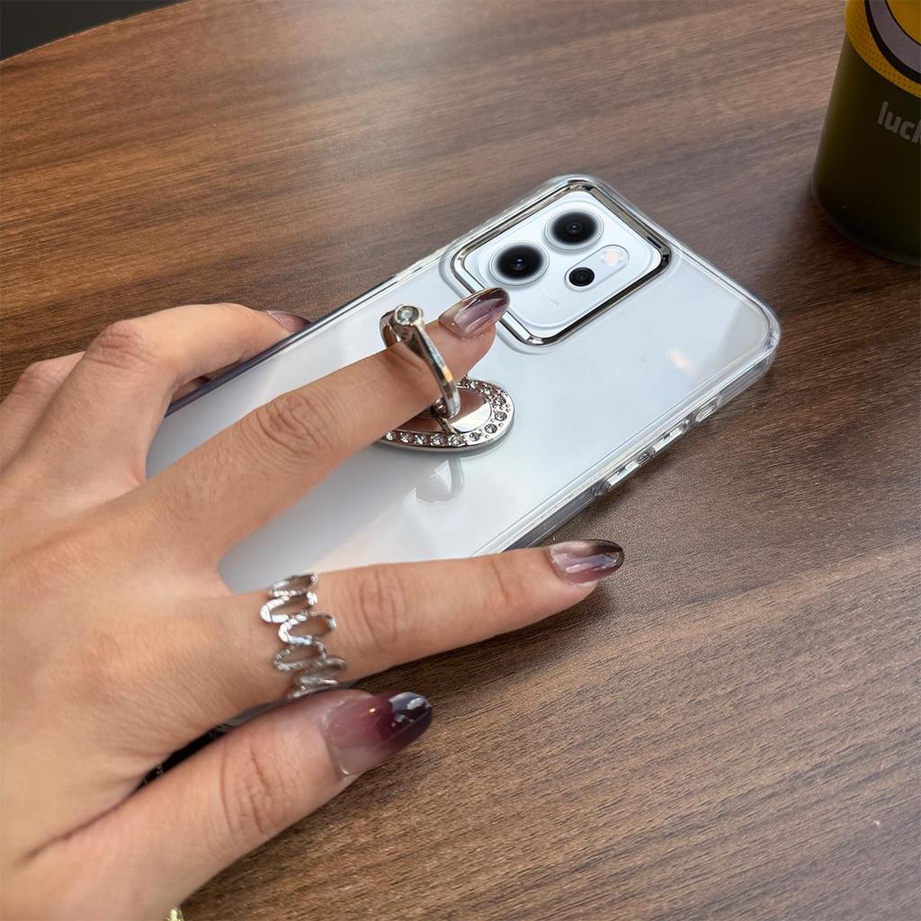 Luxury Bling Rhinestone Heart Ring Bracket Clear Phone Case for OPPO Reno14 F 5G Stand Cover