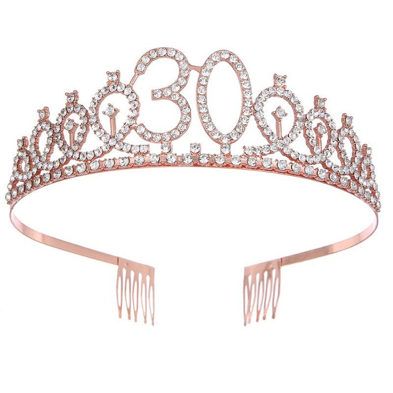 First Birthday Number Crown Water Diamond Headband  Ball Hair Accessory Anti Slip Cake  Decoration Alloy Hair Band