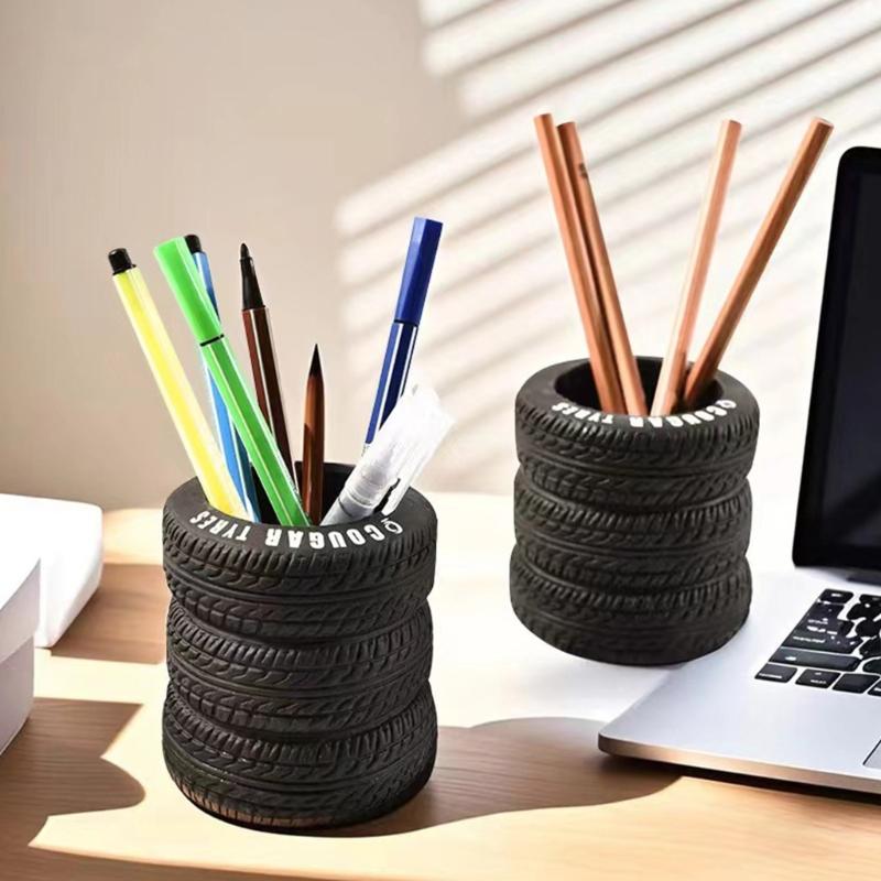 Tire Shape Multifunctional Desktop Organizers for Pens Office Supplies With Rubberized Materials