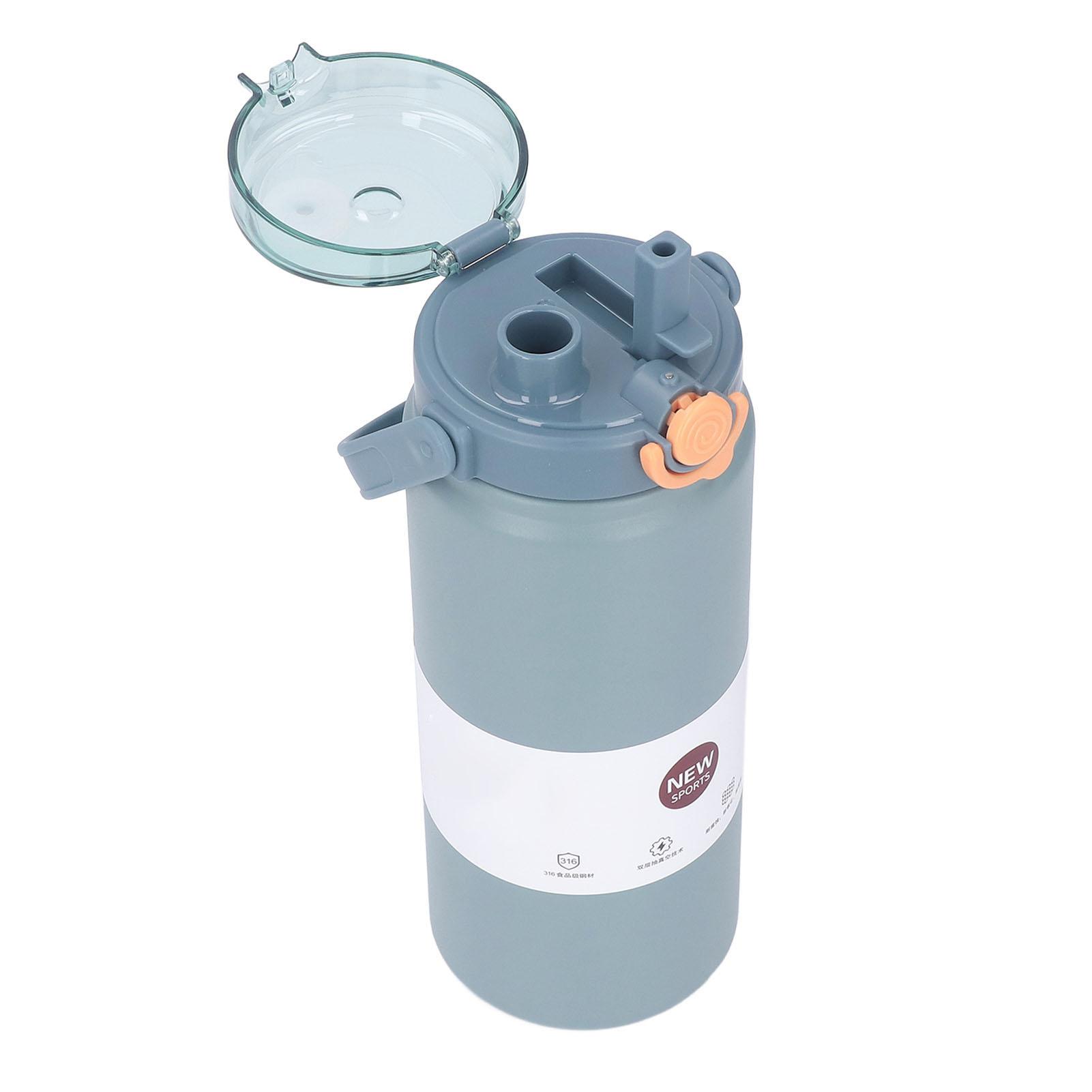 

1200ml Insulated Bottle with Straw Blue Stainless Steel Straight Body Thermal Mug for Sports Travel