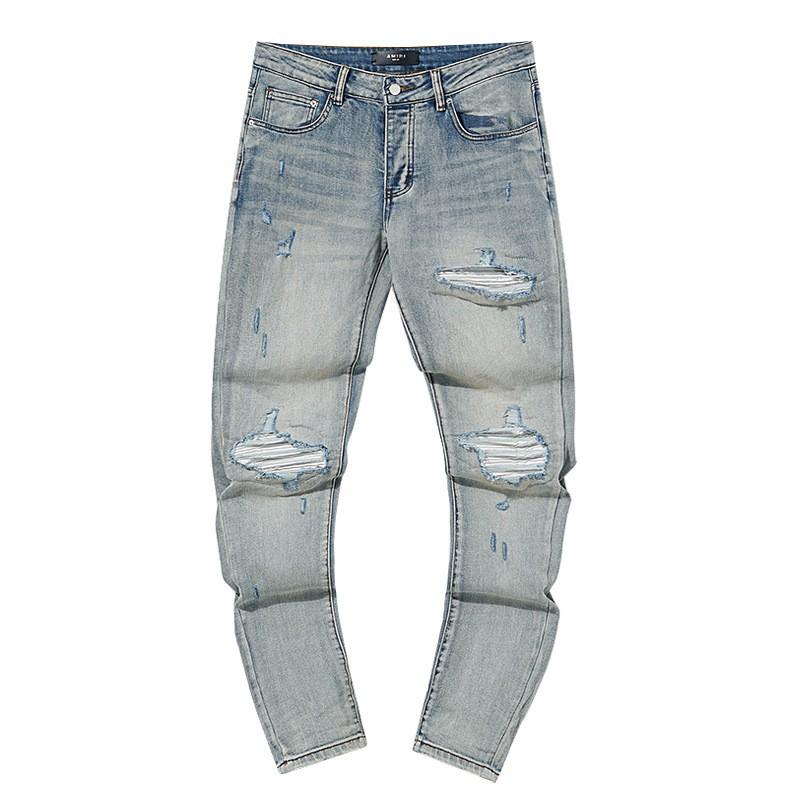 Jeans de Hombre Rectos con Parches Desgastados Estilo Vintage High Street Pantalones Casuales