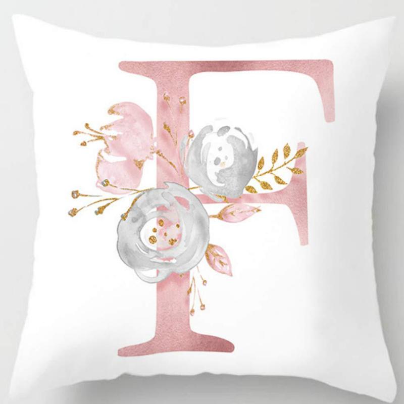 White Pink Alphabet Pillowcase Letter A-Z Flower Pillow Cover Sofa Cushion Cover Home Decor Pillow Cover